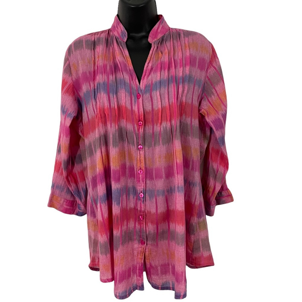 CHAUDRY KC long sleeve colorful pink lightweight cotton tunic [L]
